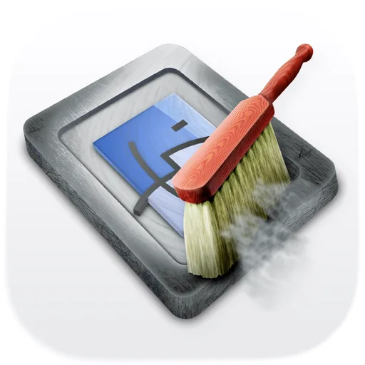 The Yasu app icon: a broom sweeping a Mac Finder window clean.